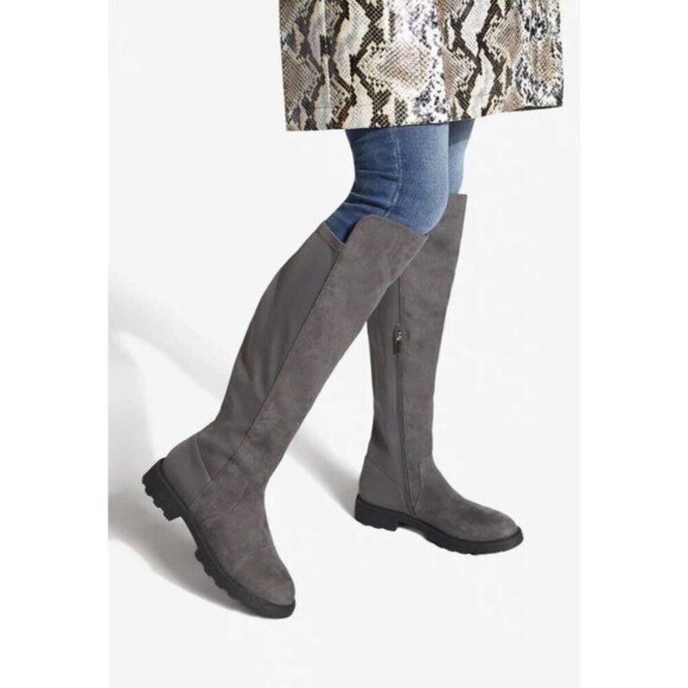 NIB Faux Suede Knee High Gray Riding Boots